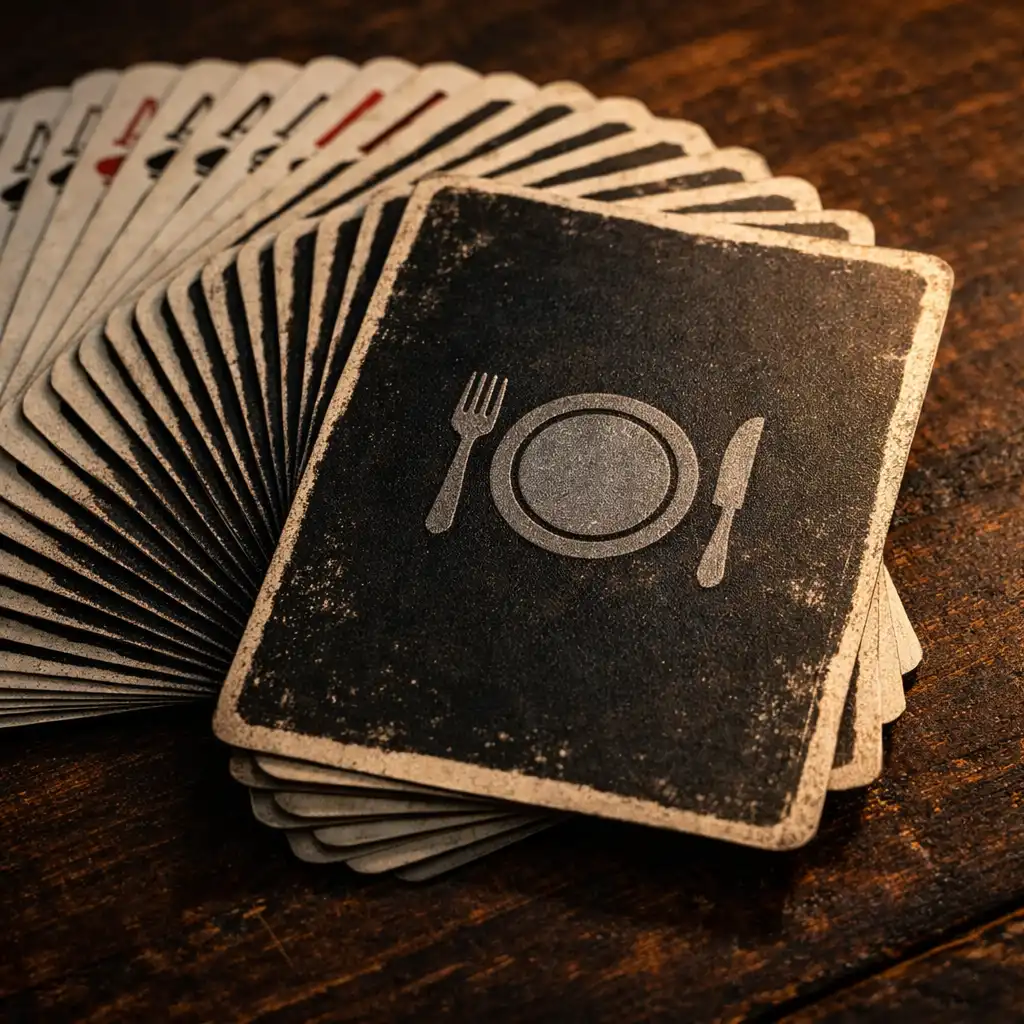 Fan of premium playing cards with a subtle Wonderstar s. r. o. logo on the backs, resting on a dark wooden table